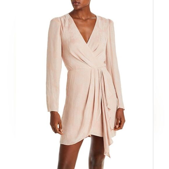 BCBGMAXAZRIA Blush Pink Floral Print Long Sleeve Faux Wrap Dress Size 2 - Picture 1 of 11